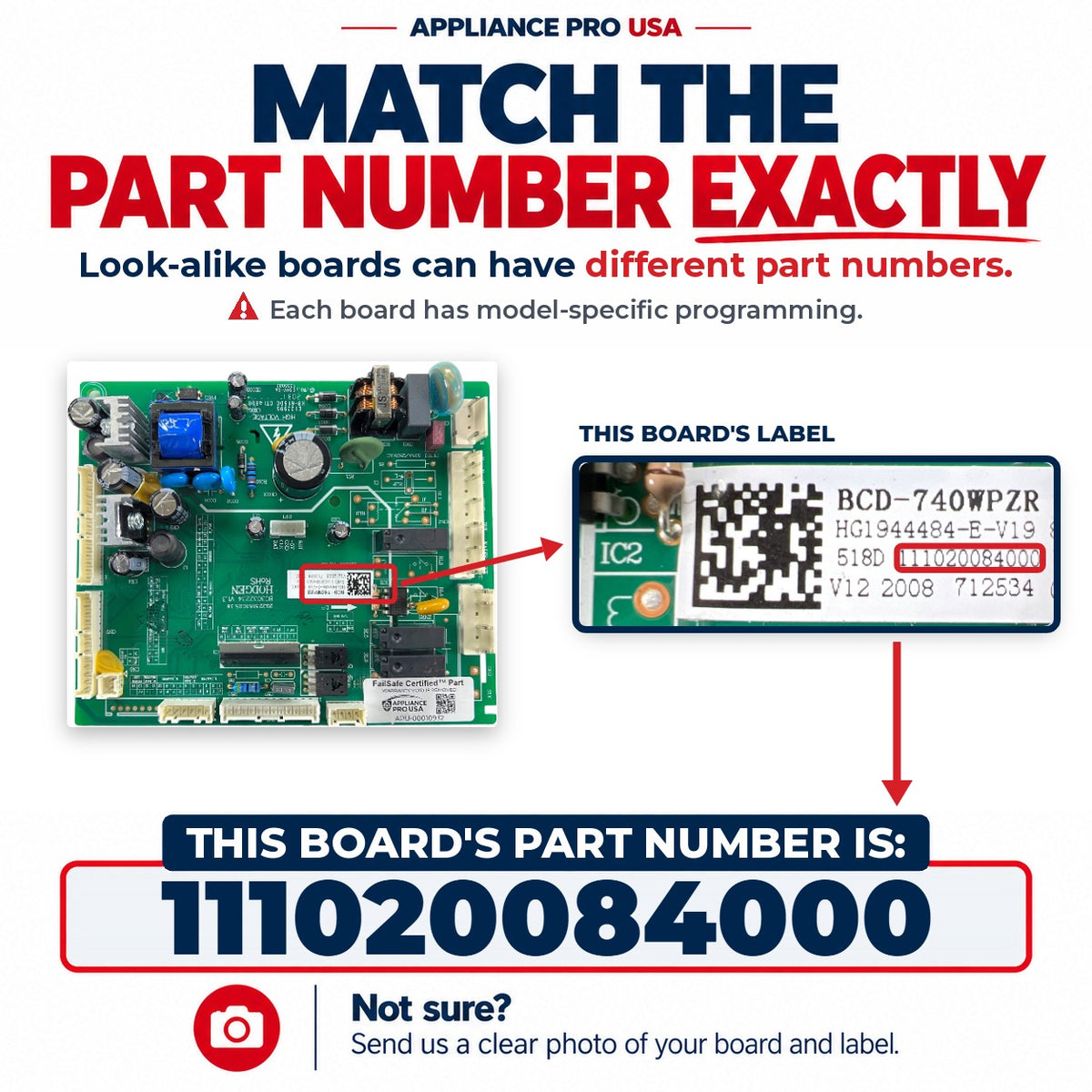 Match The Part Number Exactly - 111020084000 Bosch Refrigerator Main Control Board Label - Appliance Pro USA