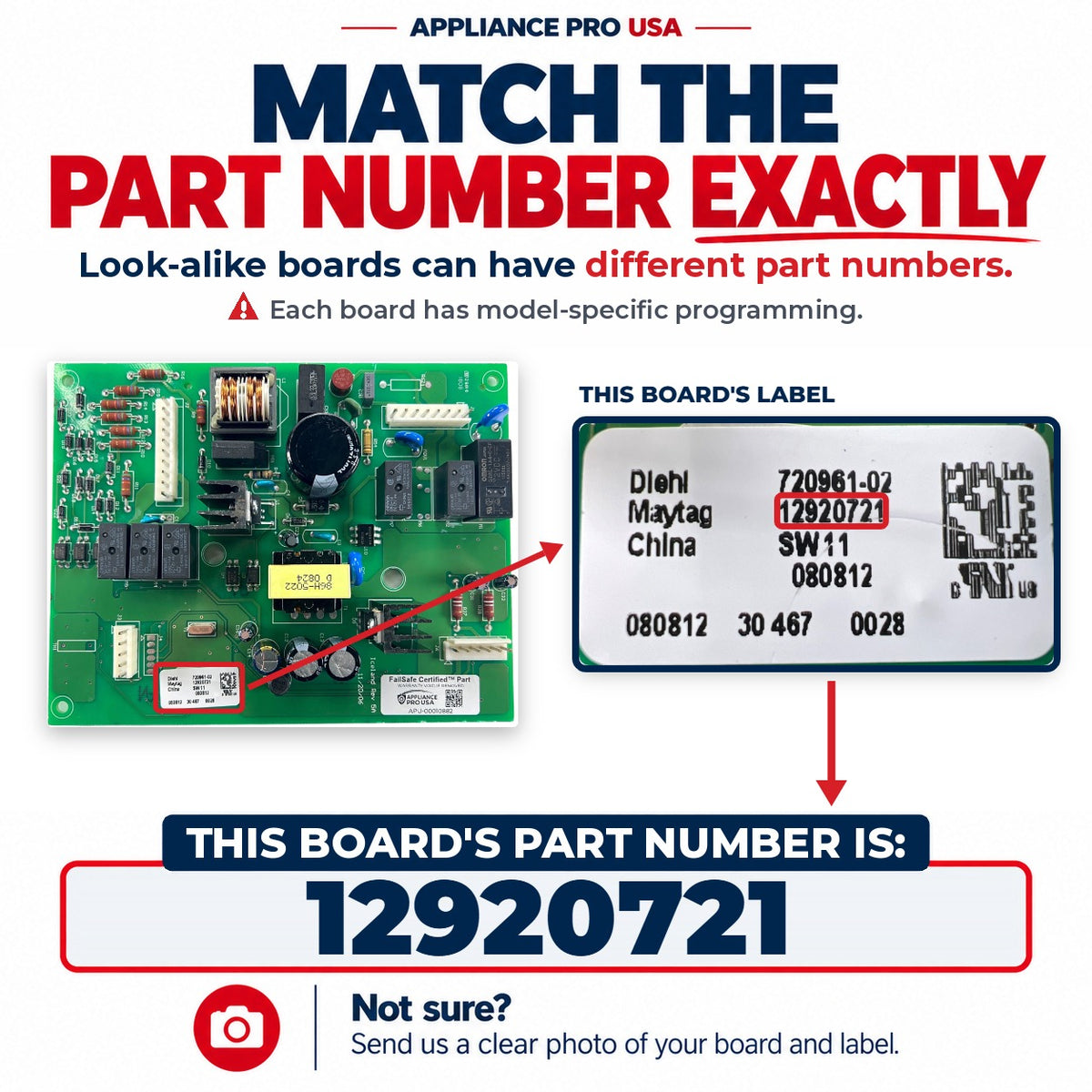 Match The Part Number Exactly - 12920721 Bosch Refrigerator Main Control Board Label - Appliance Pro USA