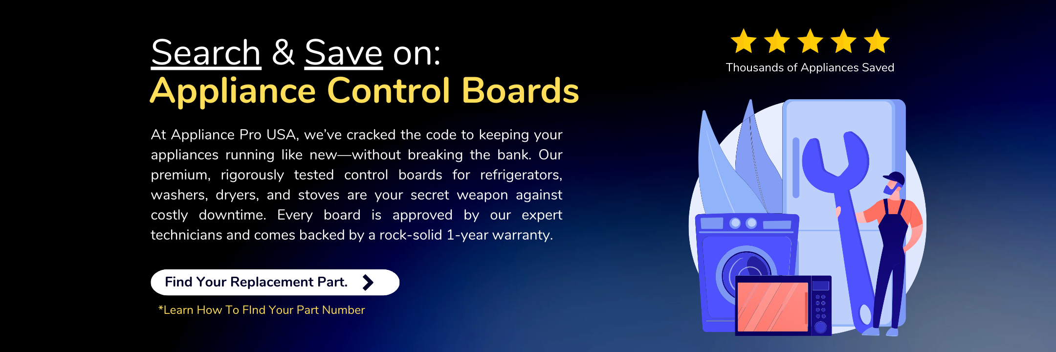 Buy replacement control boards for refrigerators, washers, dryers – 1-year warranty at Appliance Pro USA.