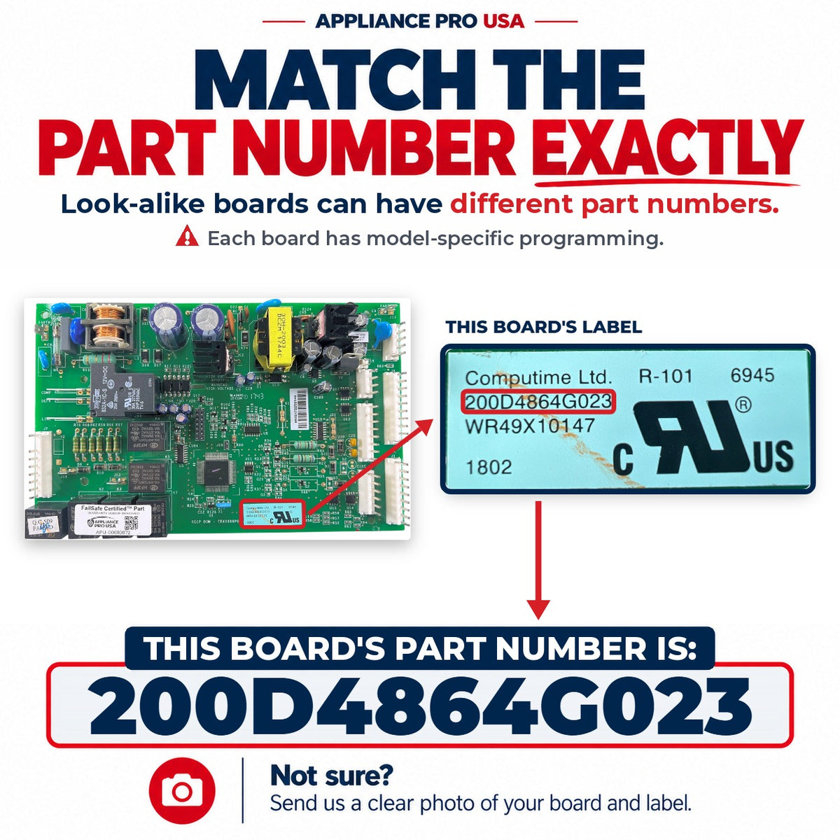 Match The Part Number Exactly - 200D4864G023 GE Refrigerator Main Control Board Label - Appliance Pro USA