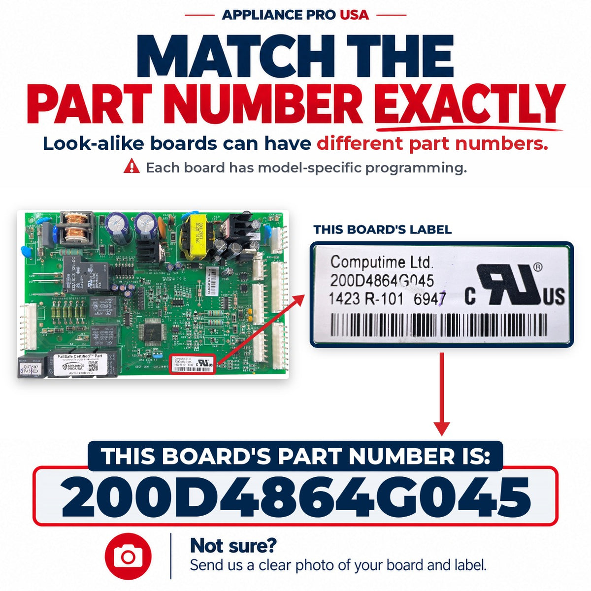 Match The Part Number Exactly - 200D4864G045 GE Refrigerator Main Control Board Label - Appliance Pro USA