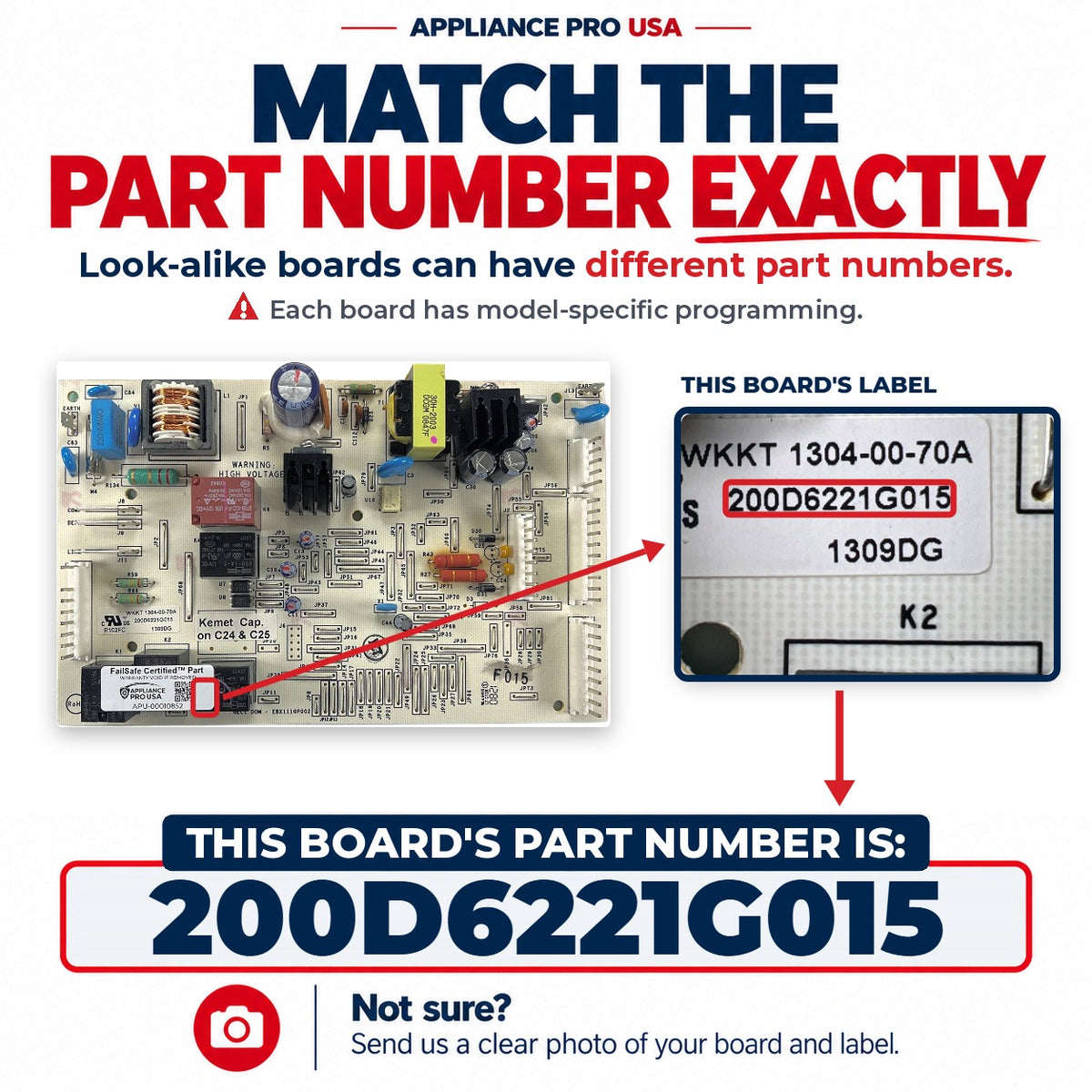 Match The Part Number Exactly - 200D6221G015 GE Refrigerator Main Control Board Label - Appliance Pro USA