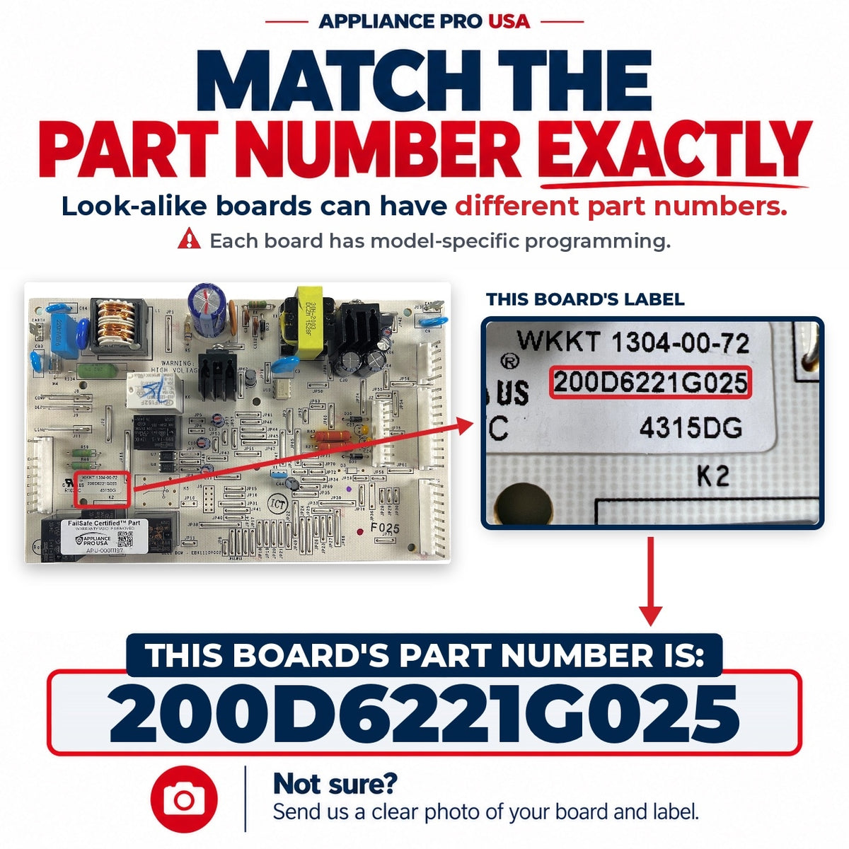 Match The Part Number Exactly - 200D6221G025 GE Refrigerator Main Control Board Label - Appliance Pro USA