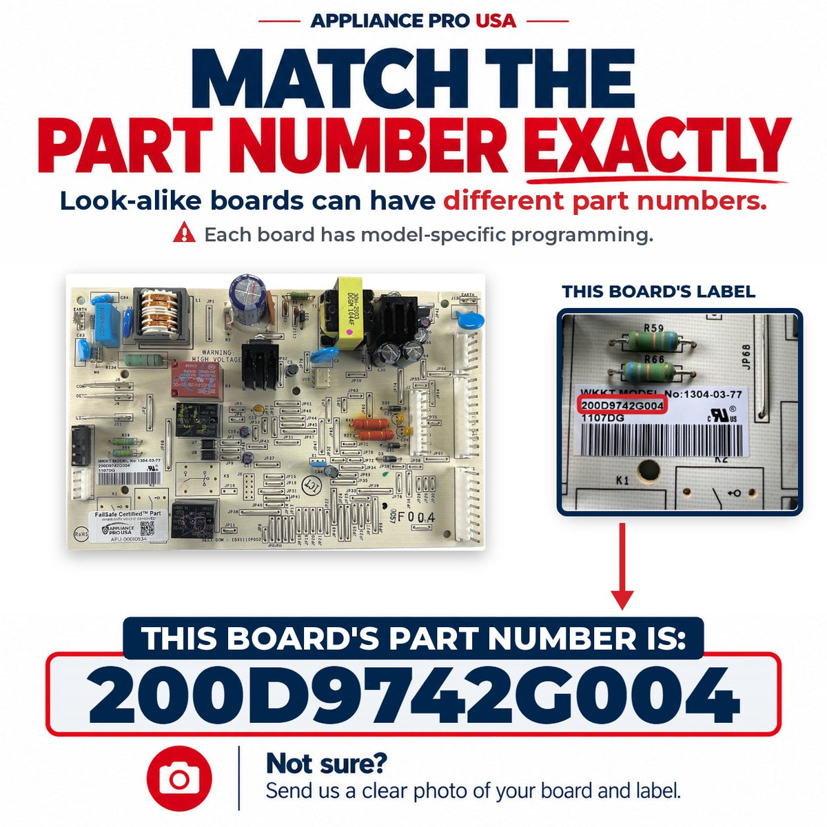 Match The Part Number Exactly - 200D9742G004 GE Refrigerator Main Control Board Label - Appliance Pro USA