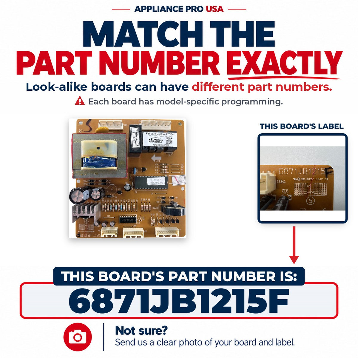 Match The Part Number Exactly - 6871JB1215F LG Refrigerator Main Control Board Label - Appliance Pro USA