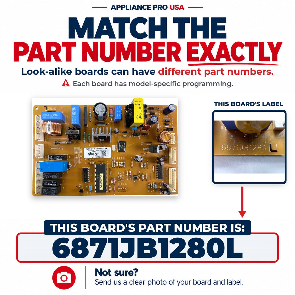 Match The Part Number Exactly - 6871JB1280L LG Refrigerator Main Control Board Label - Appliance Pro USA