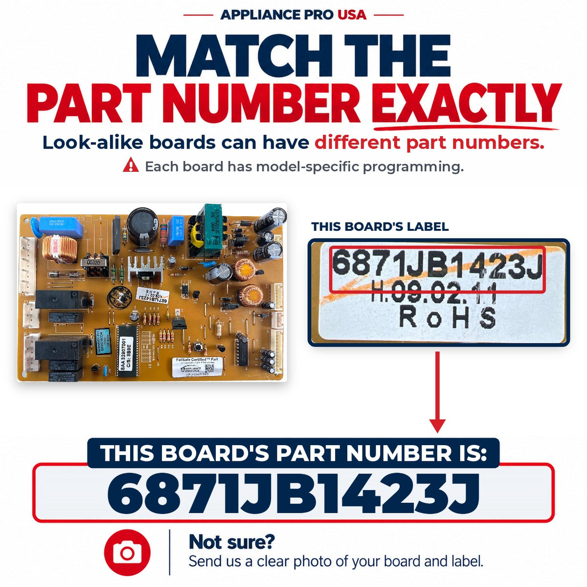 Match The Part Number Exactly - 6871JB1423J LG Refrigerator Main Control Board Label - Appliance Pro USA