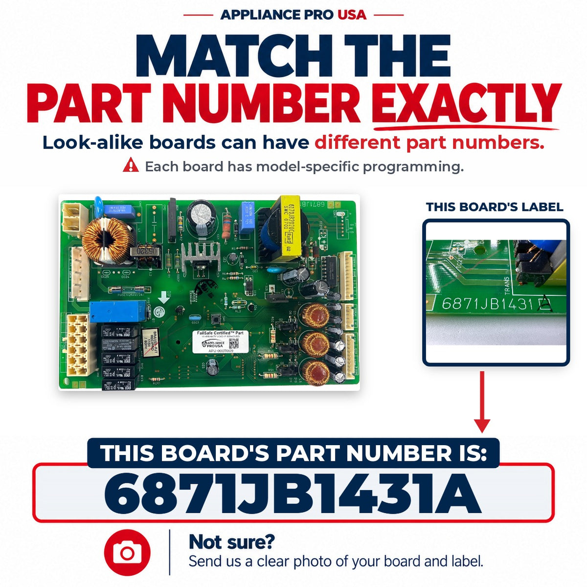 Match The Part Number Exactly - 6871JB1431A LG Refrigerator Main Control Board Label - Appliance Pro USA