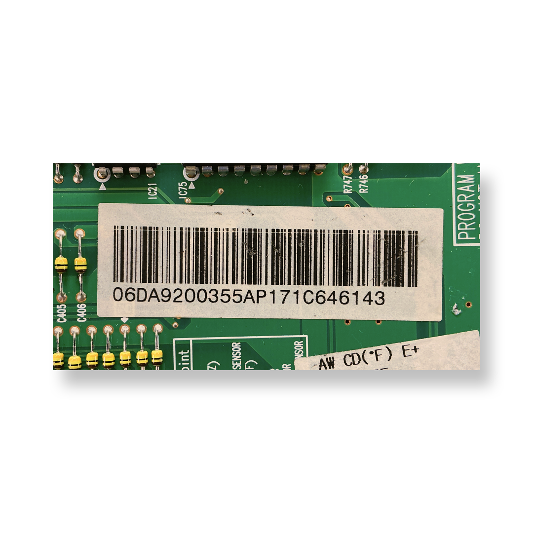 DA92-00355A Samsung Refrigerator Main Control Board Part Number Sticker - Appliance Pro USA