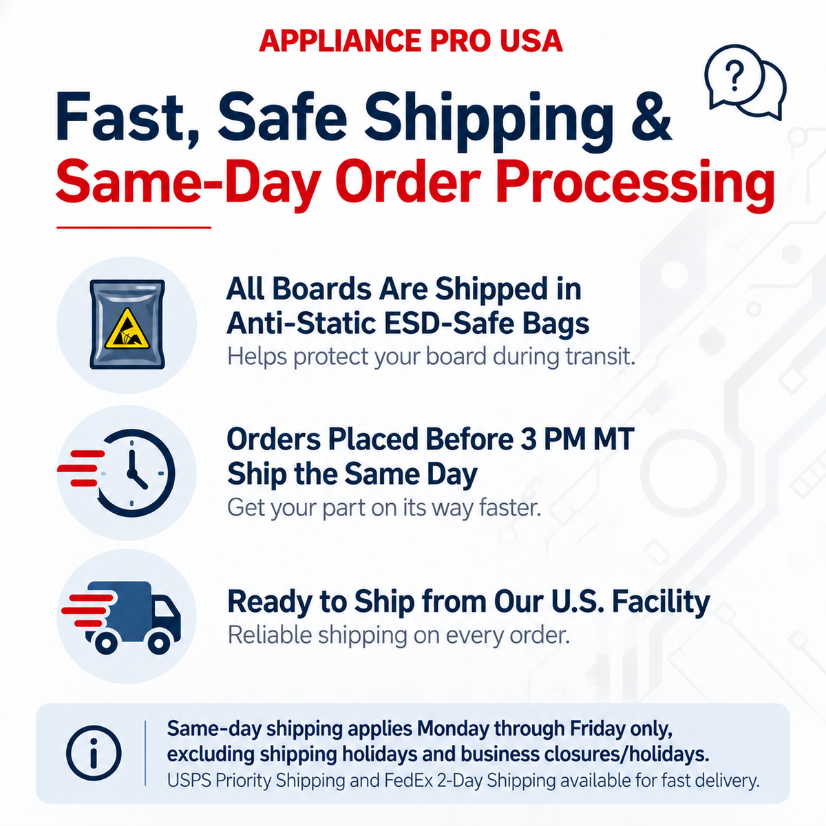 Fast and Safe Shipping - Appliance Pro USA Same-Day Shipping
