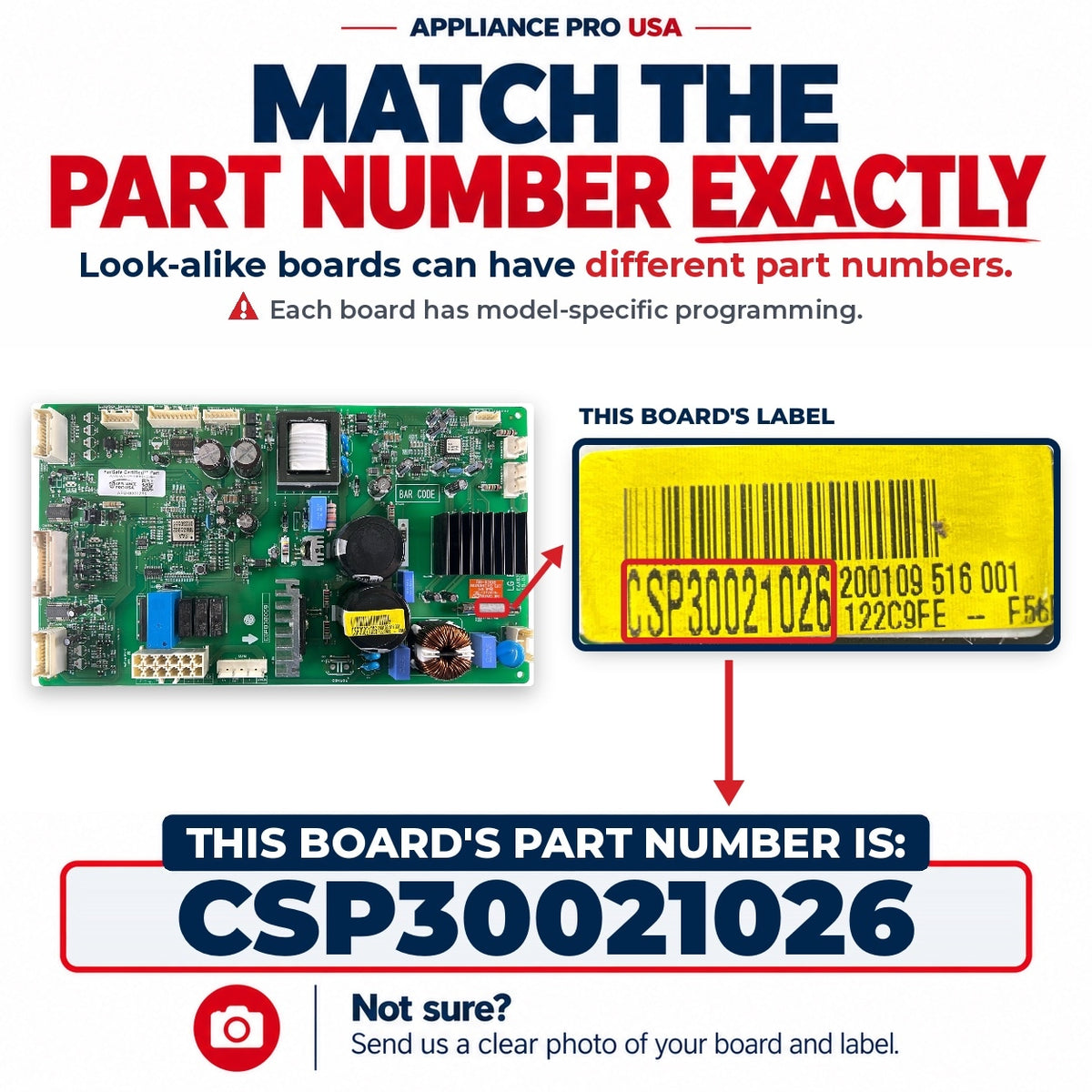 Match The Part Number Exactly - CSP30021026 LG Refrigerator Main Control Board Label - Appliance Pro USA