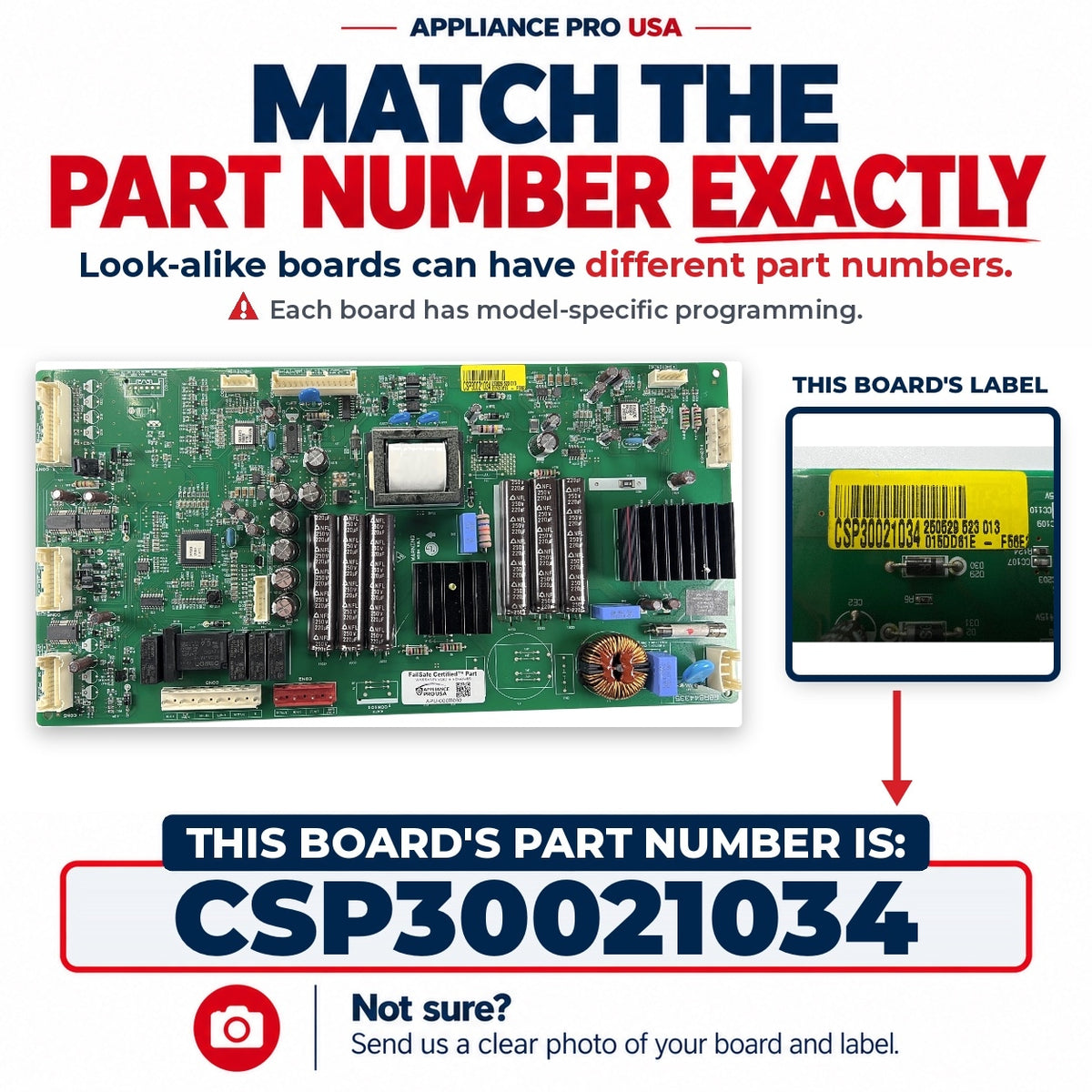 Match The Part Number Exactly - CSP30021034 LG Refrigerator Main Control Board Label - Appliance Pro USA