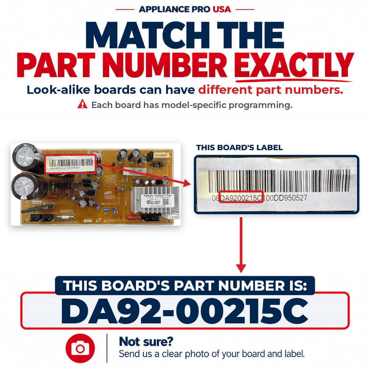 Match The Part Number Exactly - DA92-00215C Samsung Refrigerator Main Control Board Label - Appliance Pro USA