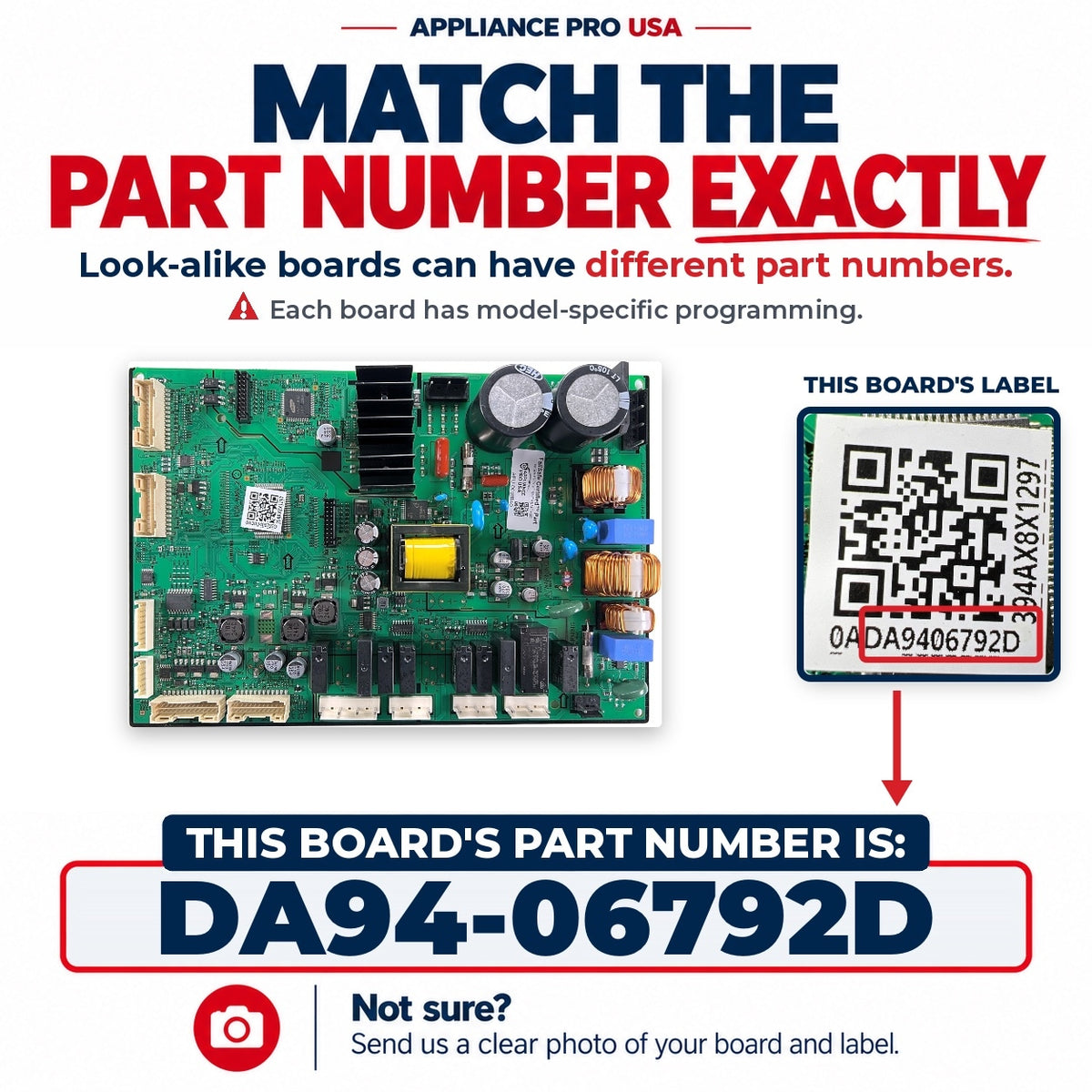 Match The Part Number Exactly - DA94-06792D Samsung Refrigerator Main Control Board Label - Appliance Pro USA
