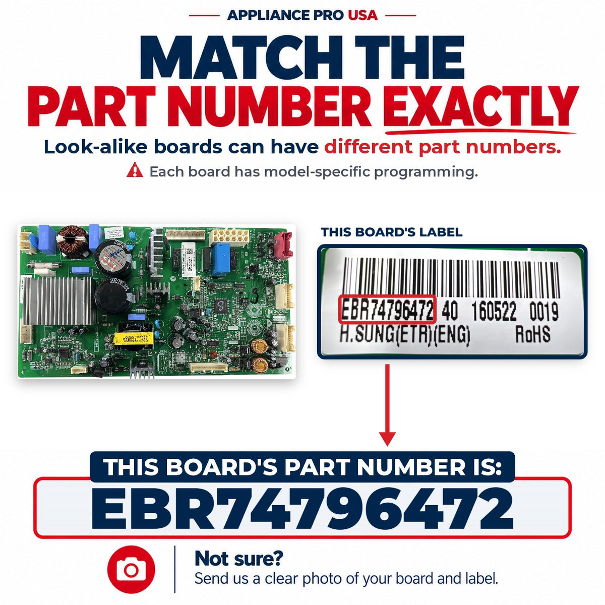 Match The Part Number Exactly - EBR74796472 LG Refrigerator Main Control Board Label - Appliance Pro USA