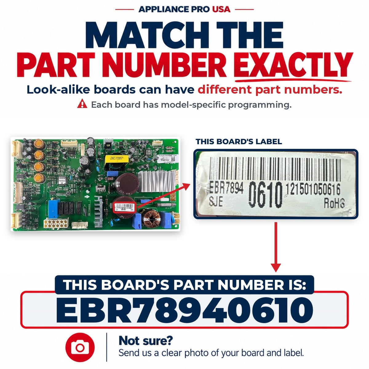 Match The Part Number Exactly - EBR78940610 LG Refrigerator Main Control Board Label - Appliance Pro USA
