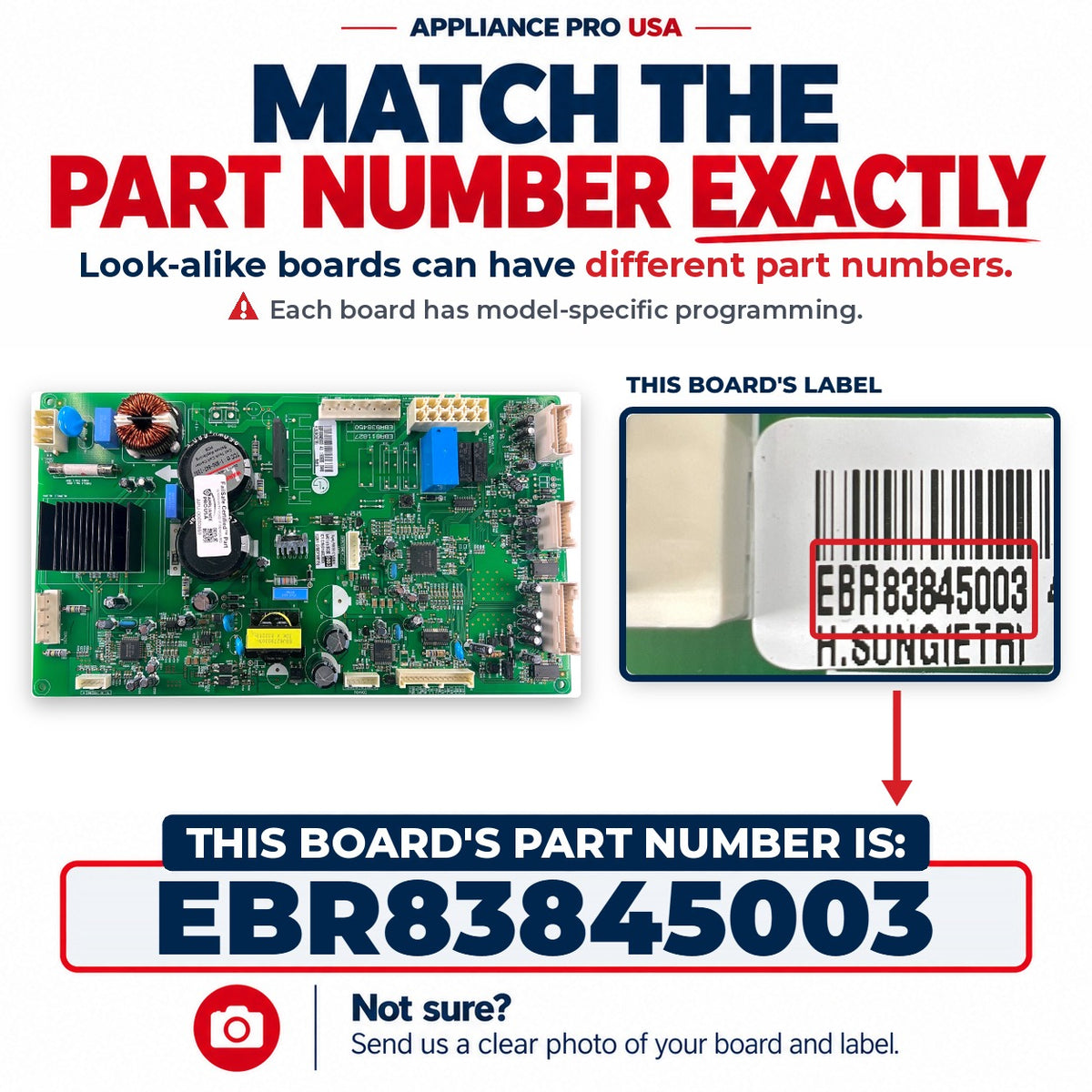 Match The Part Number Exactly - EBR83845003 LG Refrigerator Main Control Board Label - Appliance Pro USA