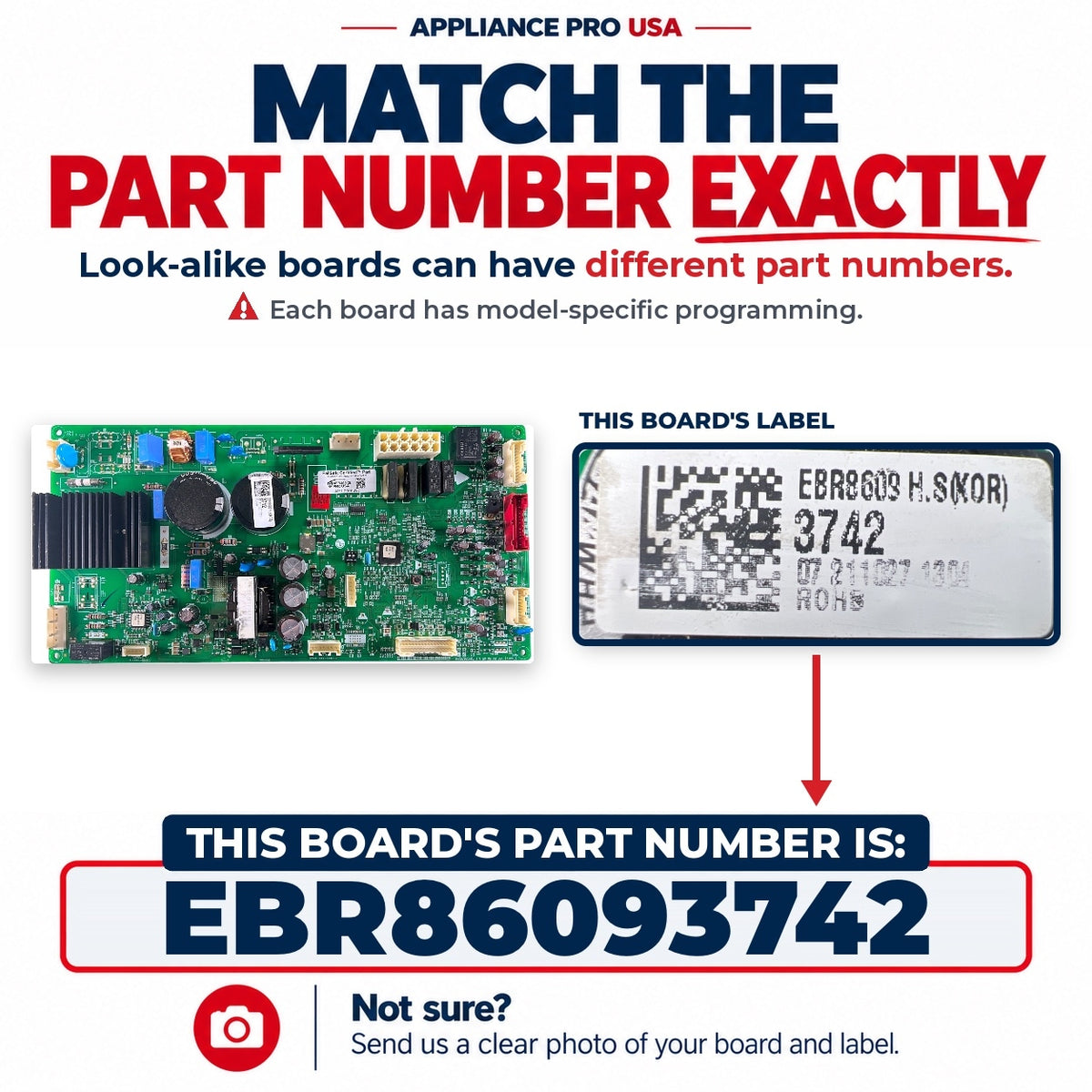 Match The Part Number Exactly - EBR86093742 LG Refrigerator Main Control Board Label - Appliance Pro USA