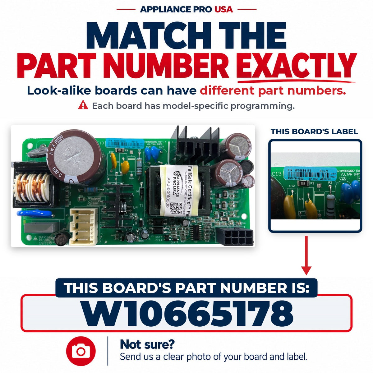 Match The Part Number Exactly - W10665178 Whirlpool Refrigerator Main Control Board Label - Appliance Pro USA